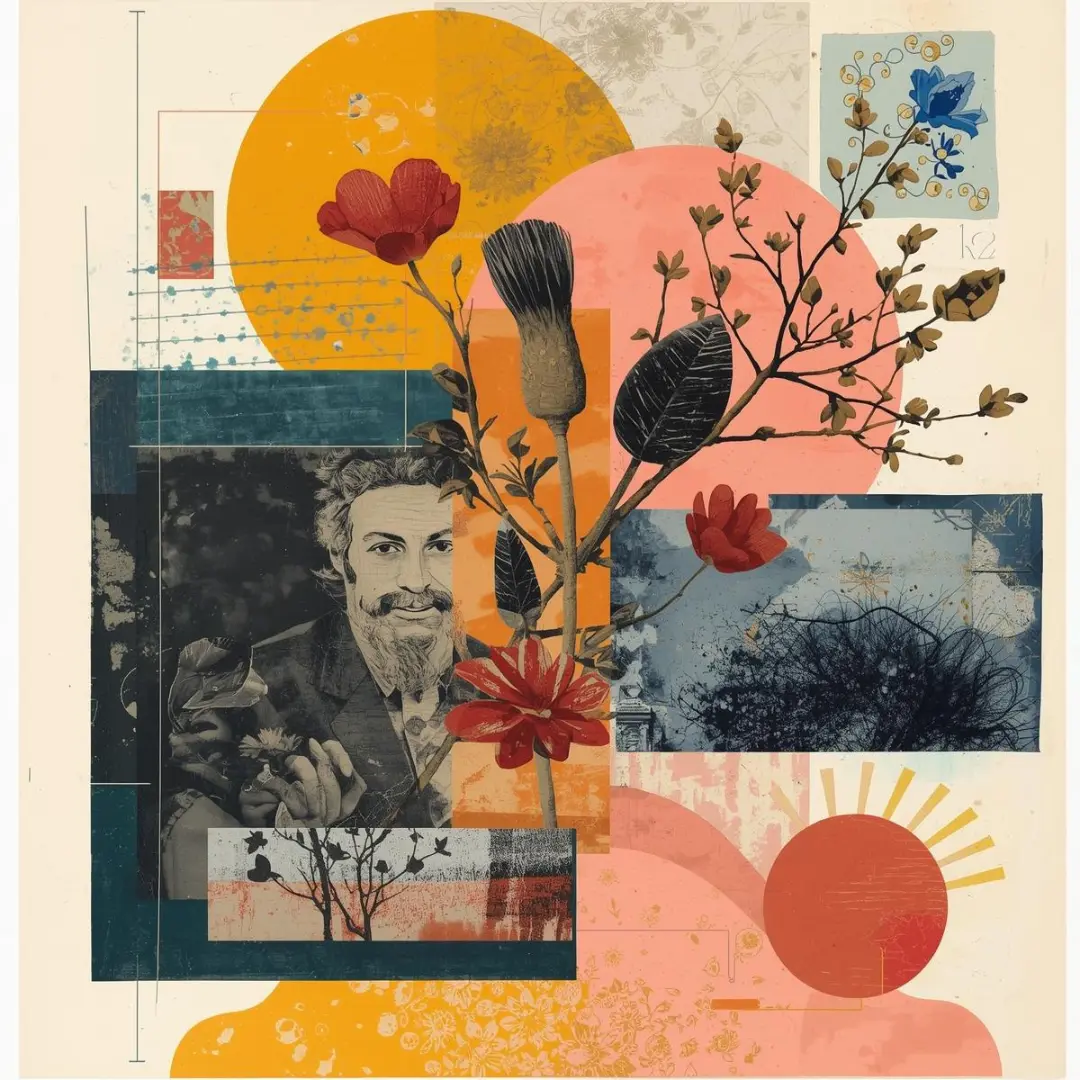 Individual collage art session with creative materials and thoughtful composition